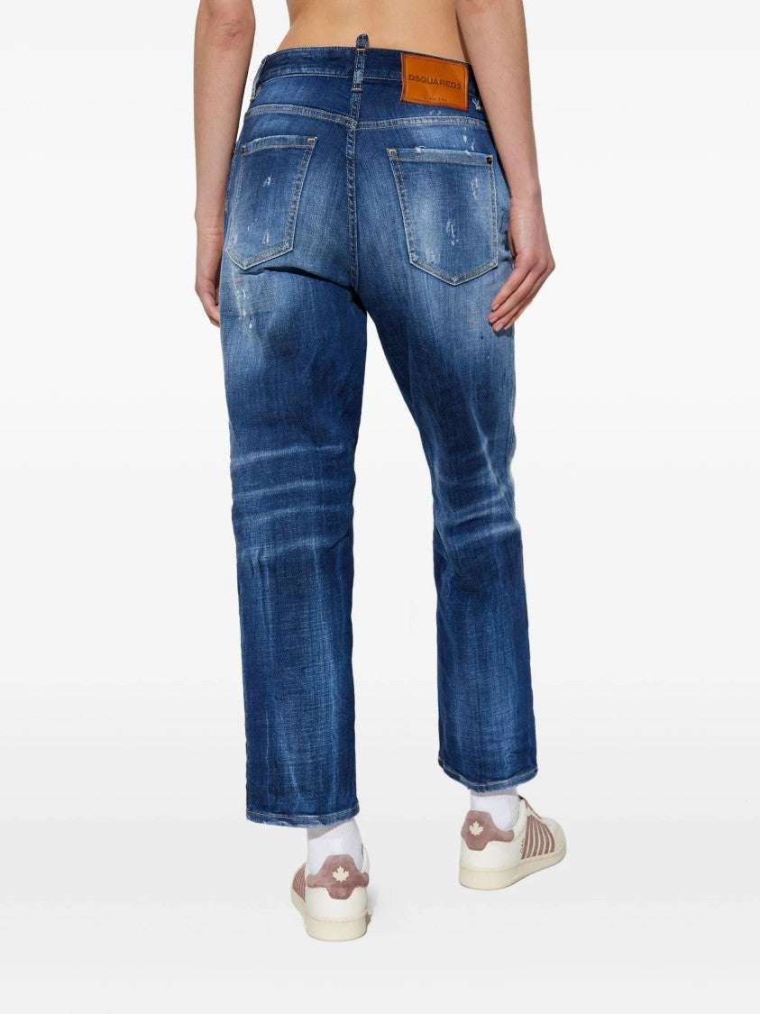 Dsquared2 Boston Mid-Rise Blue Splatter Denim Jeans
