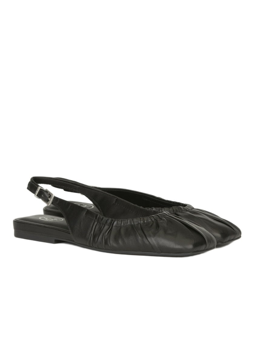 Ash Black Leather Ballet Flat  With Adjustable Slingback Strap