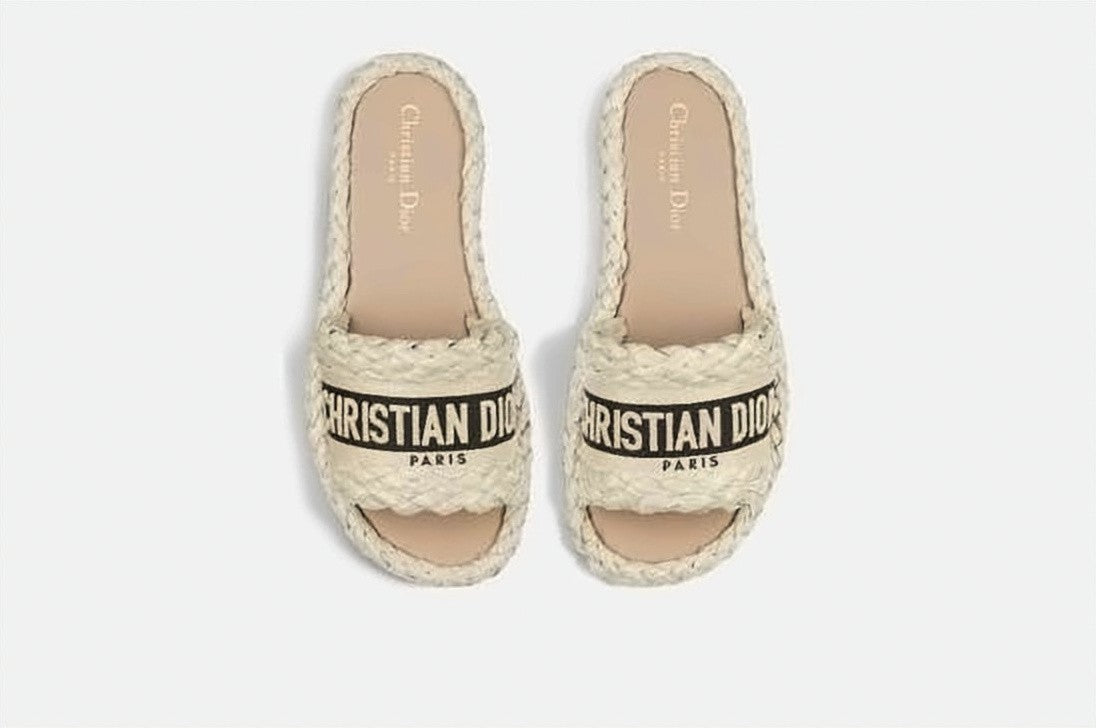 Christian Dior Woven Canvas And Leather Mules With Bold Logo Band