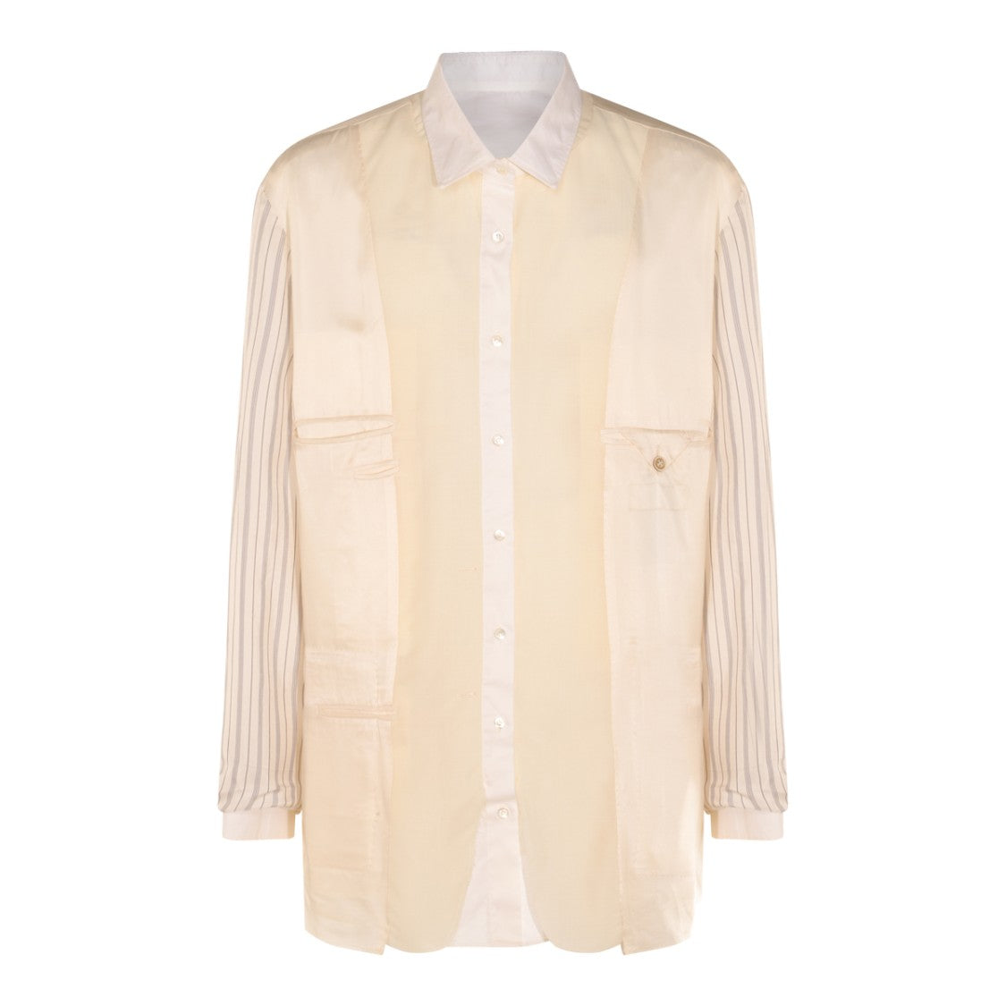 Maison Margiela Ecru Viscose Casual Jacket With Striped Sleeve Details