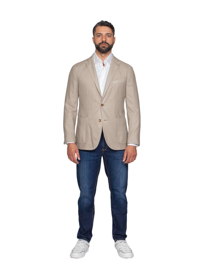 Boglioli Tailored Beige Two-Button Jacket With Notch Lapels And Patch Pockets