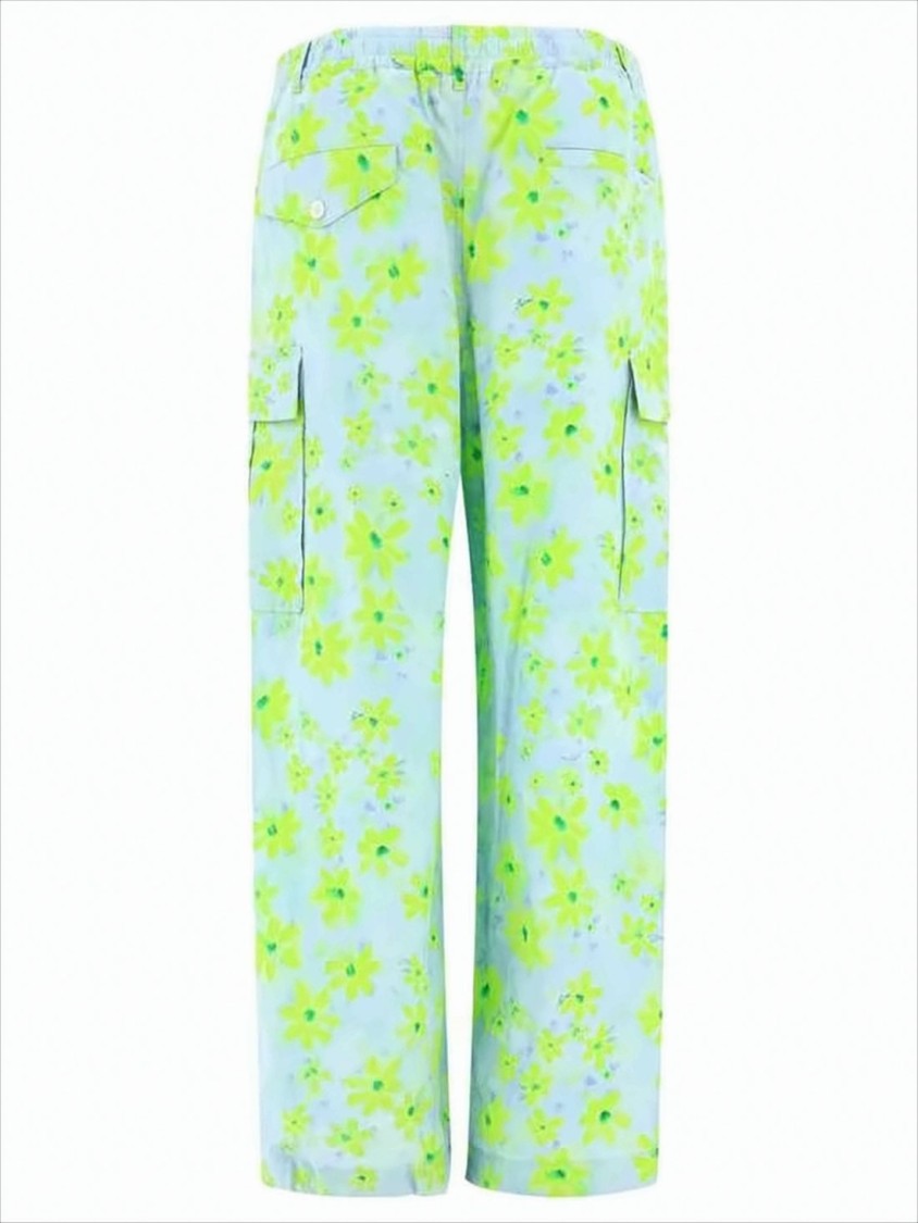 Marni Relaxed Fit Light Blue Floral Print Pants