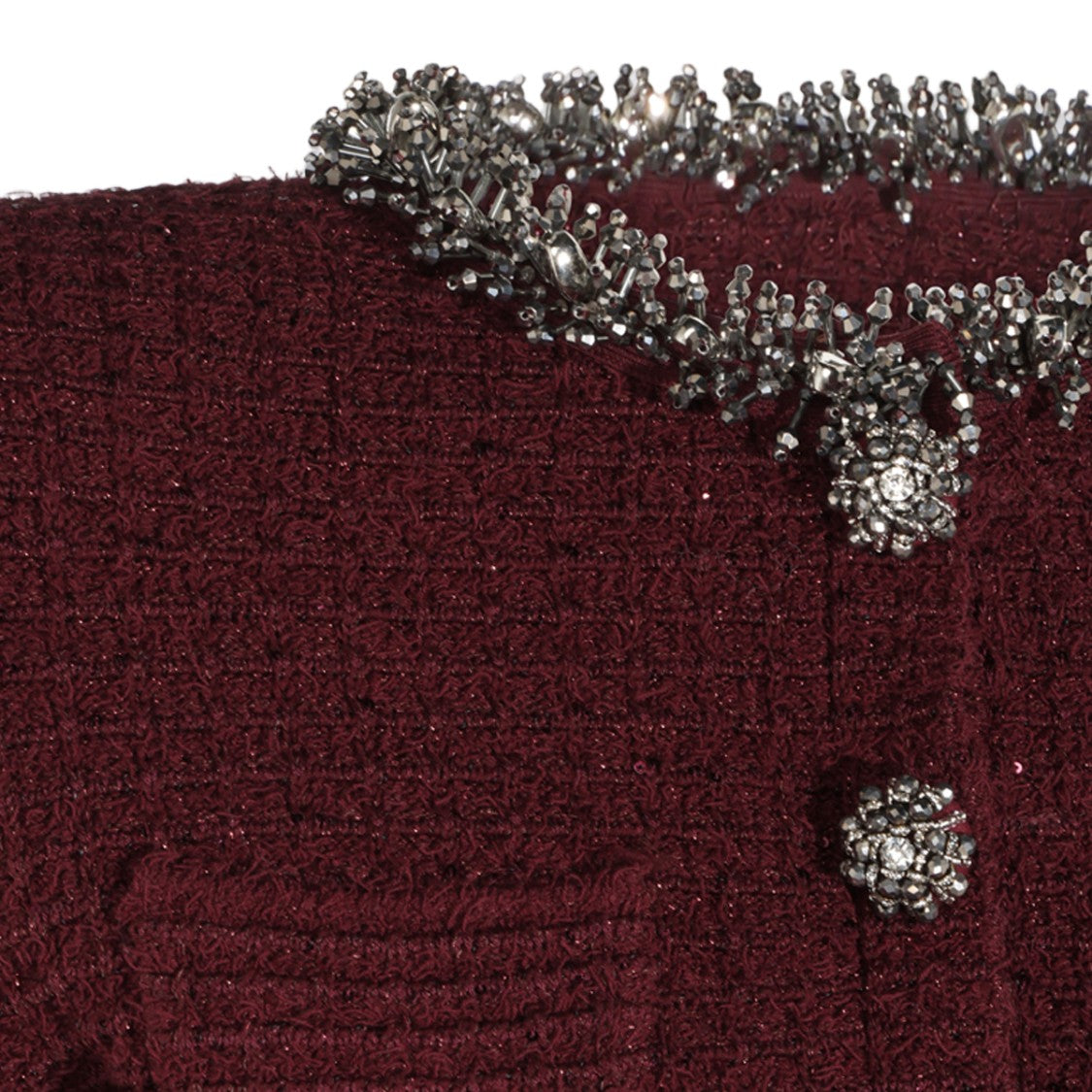 Self-Portrait Textured Burgundy Silver Embellished Dress