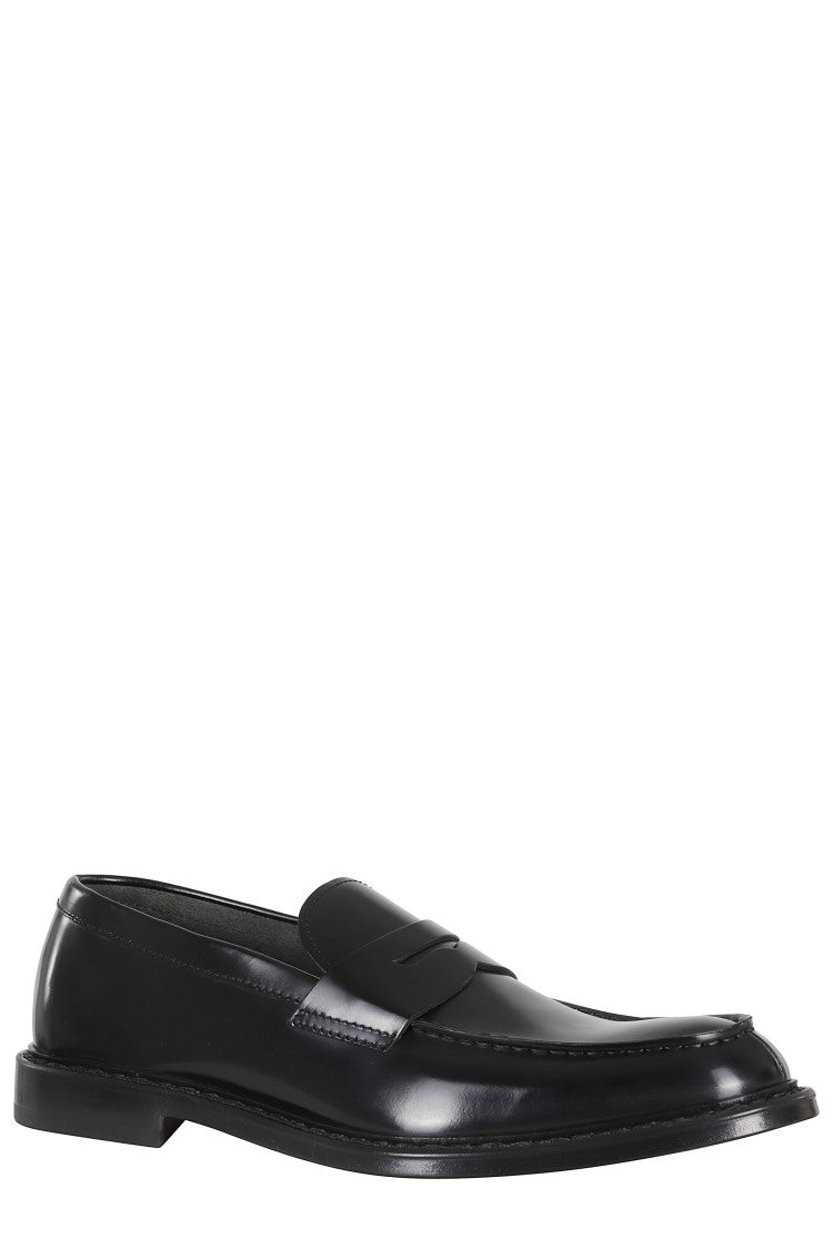 Doucal's Black Penny Leather-Sole Suede Loafers