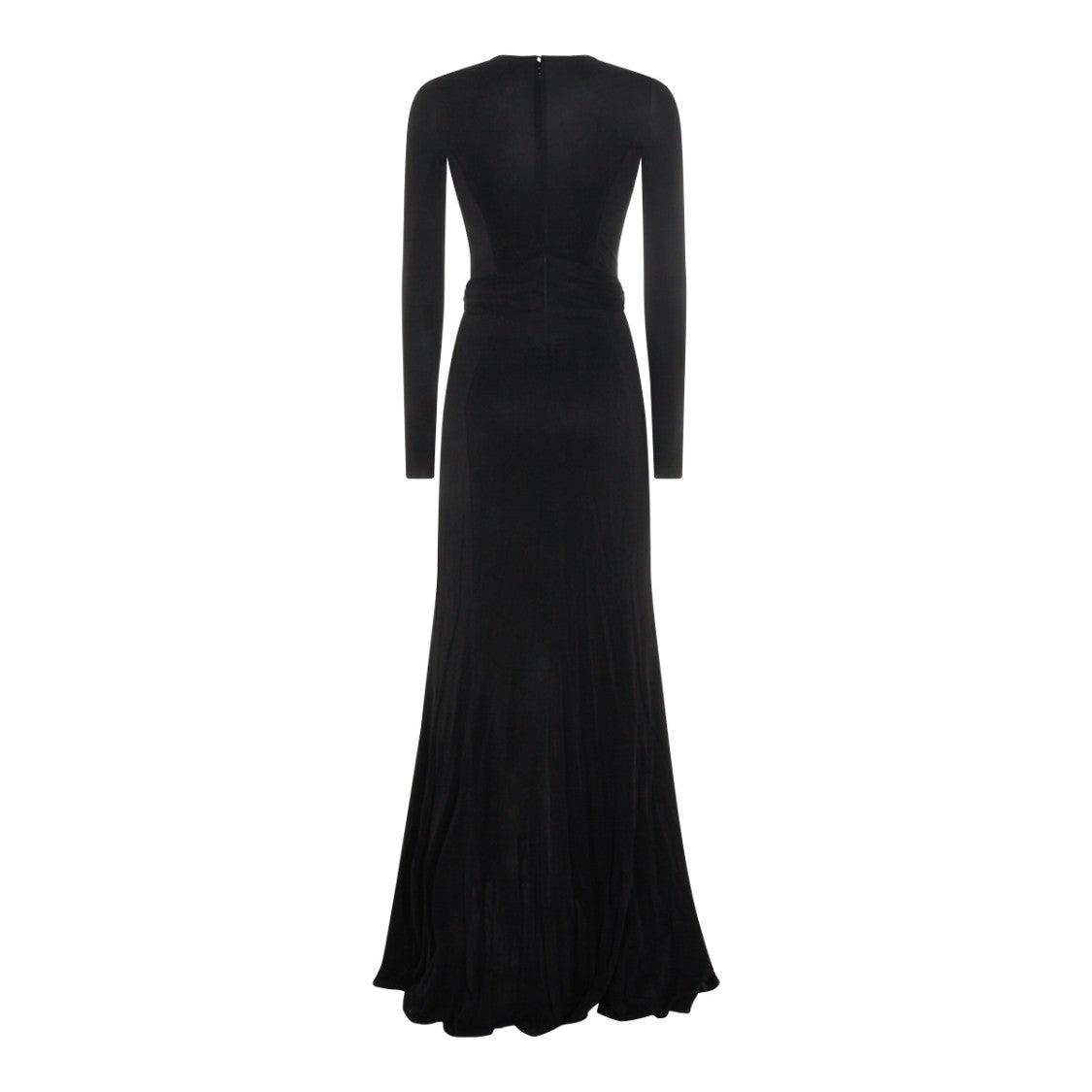 Elisabetta Franchi Long Black Maxi Dress With Draped Detail And Gold Hardware