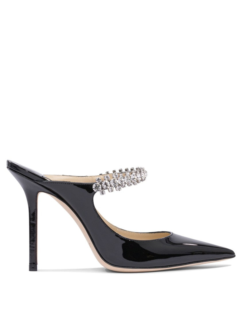 Jimmy Choo Black Calfskin Pumps With Crystal-Strap Detail