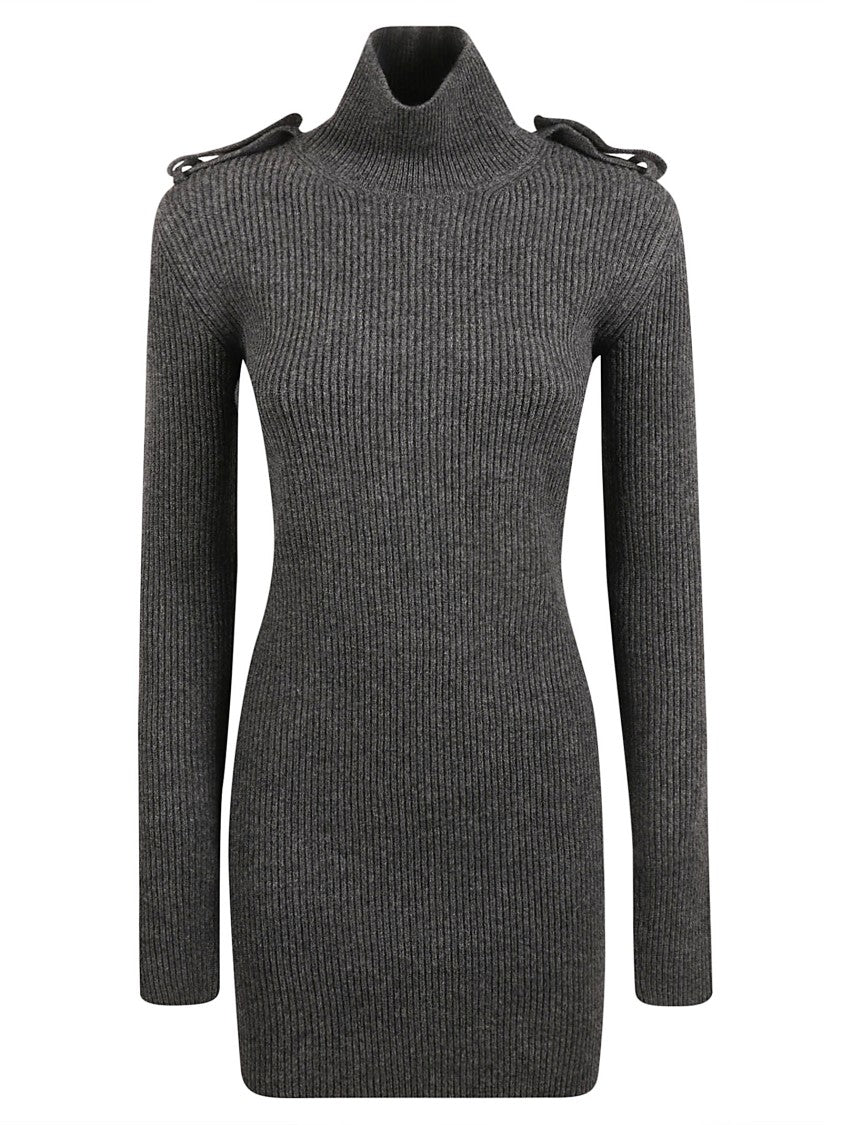Alexander Mcqueen Fitted High-Neck Dress With Ribbed Fabric
