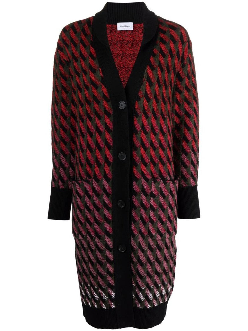 Salvatore Ferragamo Longline Knit Coat With Bold Diagonal Stripes