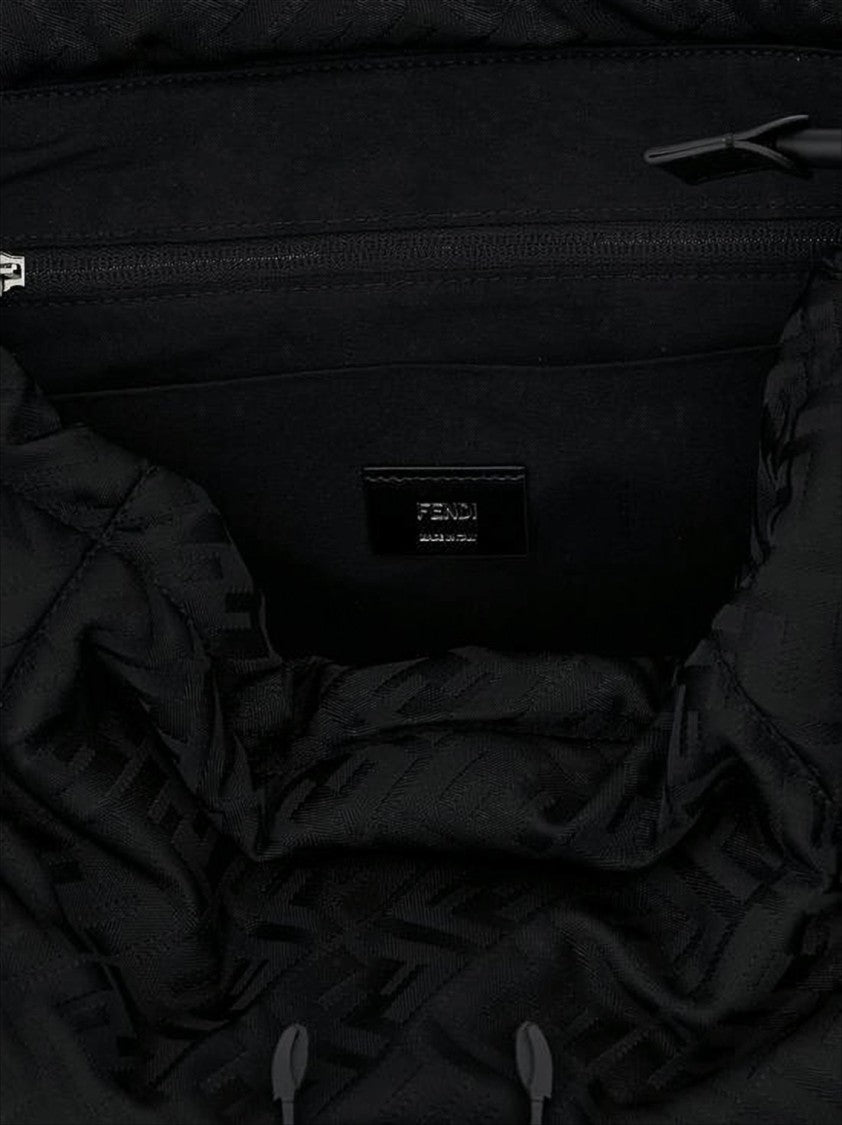 Fendi Structured Black Backpack With Monogram Patterns