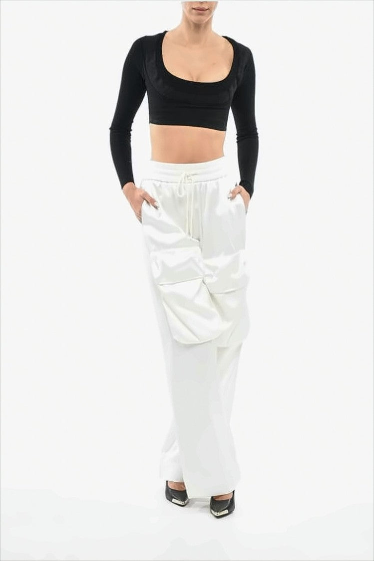 Off-White Wide-Leg Relaxed Fit Pants With Drawstring Waist