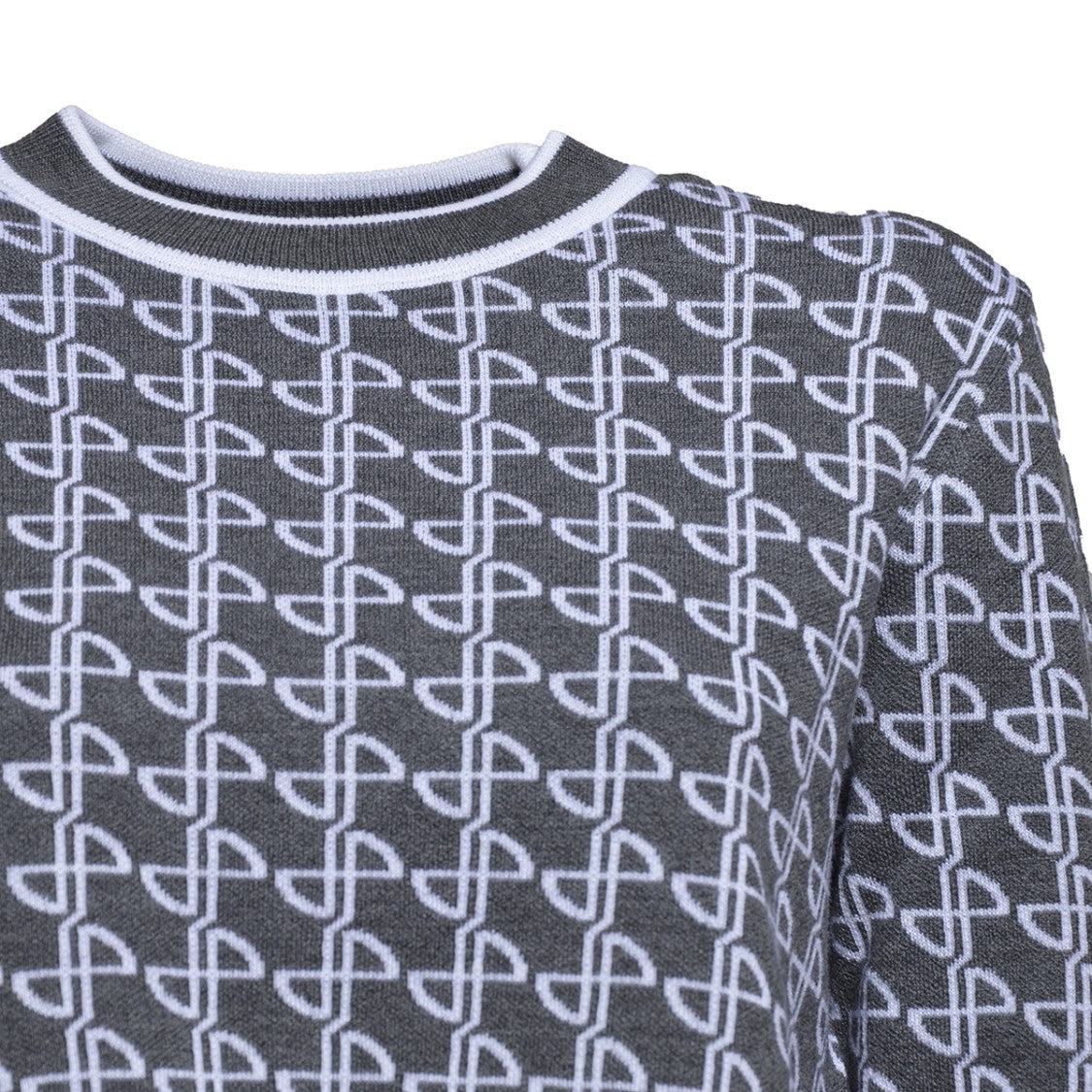 Patou Anthracite Merino Wool Cropped Pullover With Logo Motif