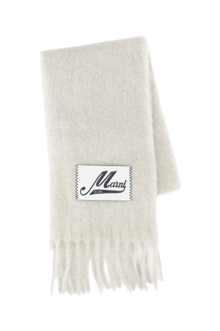 Marni Brushed Alpaca Scarf With Fringed Edge And Logo Detail
