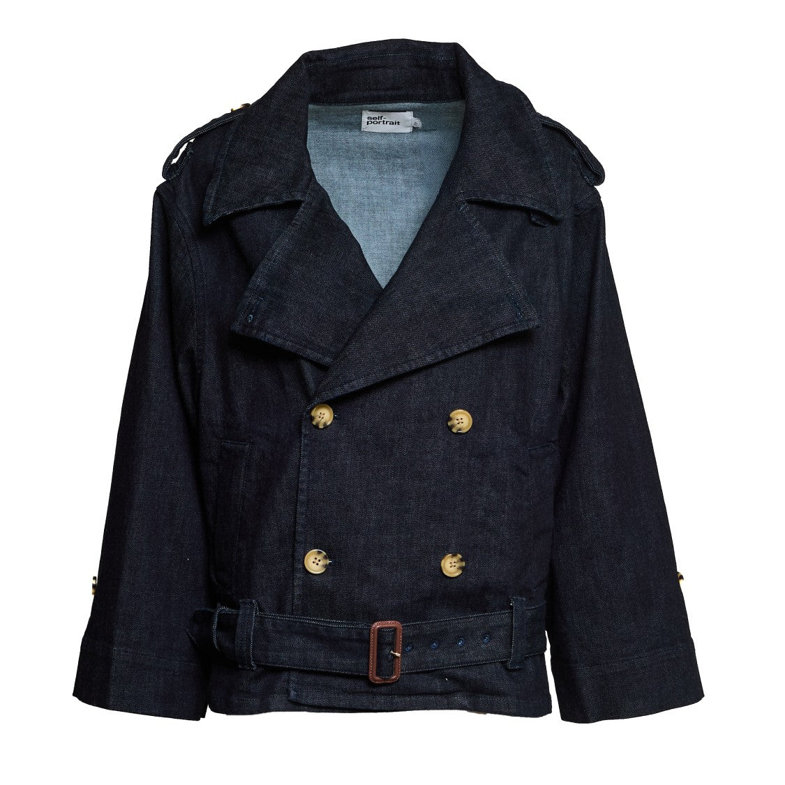 Self-Portrait Oversized Denim Trench Jacket With Double-Breasted Closure