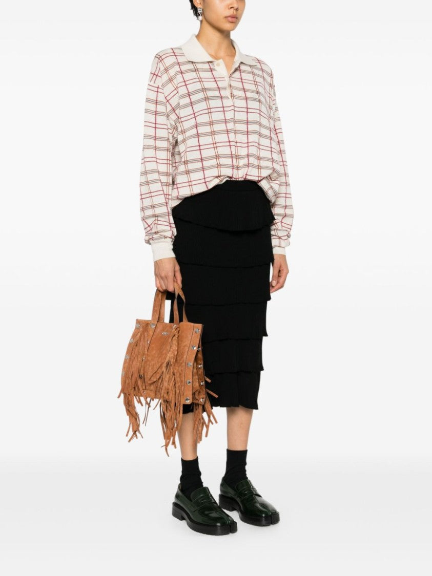 Moschino Fringe-Embellished Rectangular Brown Suede Bag