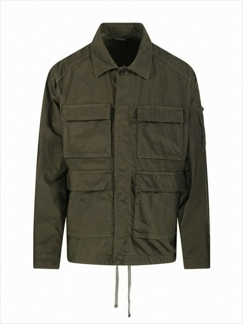 C.P. Company Utilitarian Green Jacket With Classic Collar And Adjustable Drawstrings