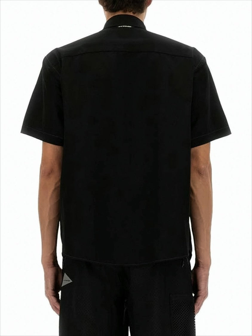 And Wander Boxy Black Short-Sleeved Shirt With Classic Collar