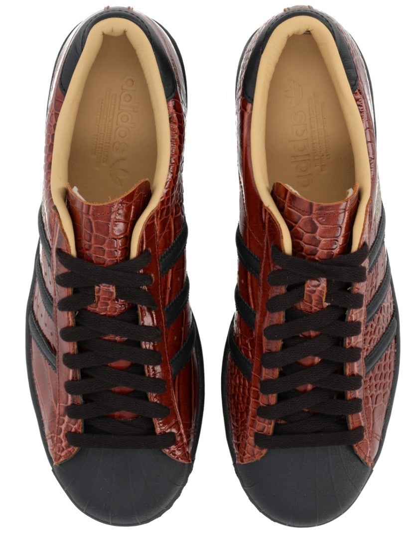 Adidas Originals Textured Brown Low-Top Sneakers With Crocodile Skin Pattern