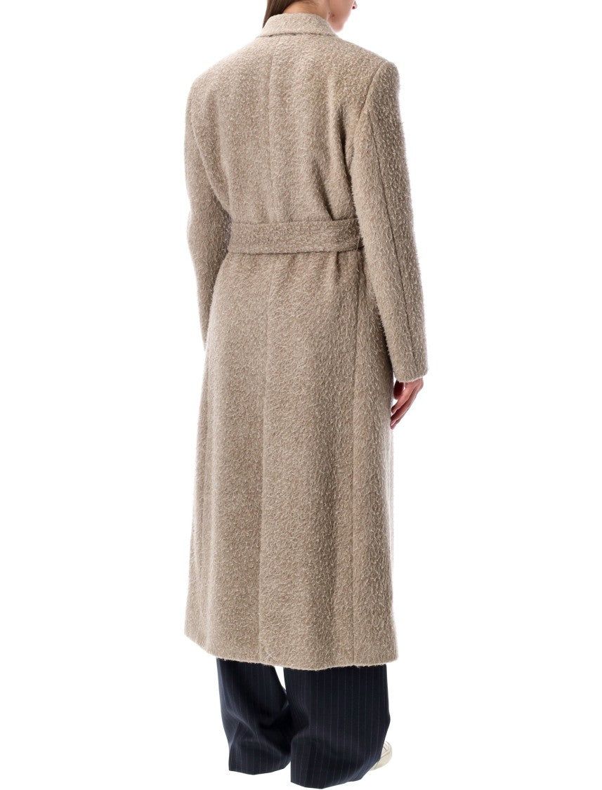 Golden Goose Long Double-Breasted Greige Mixed Wool Coat
