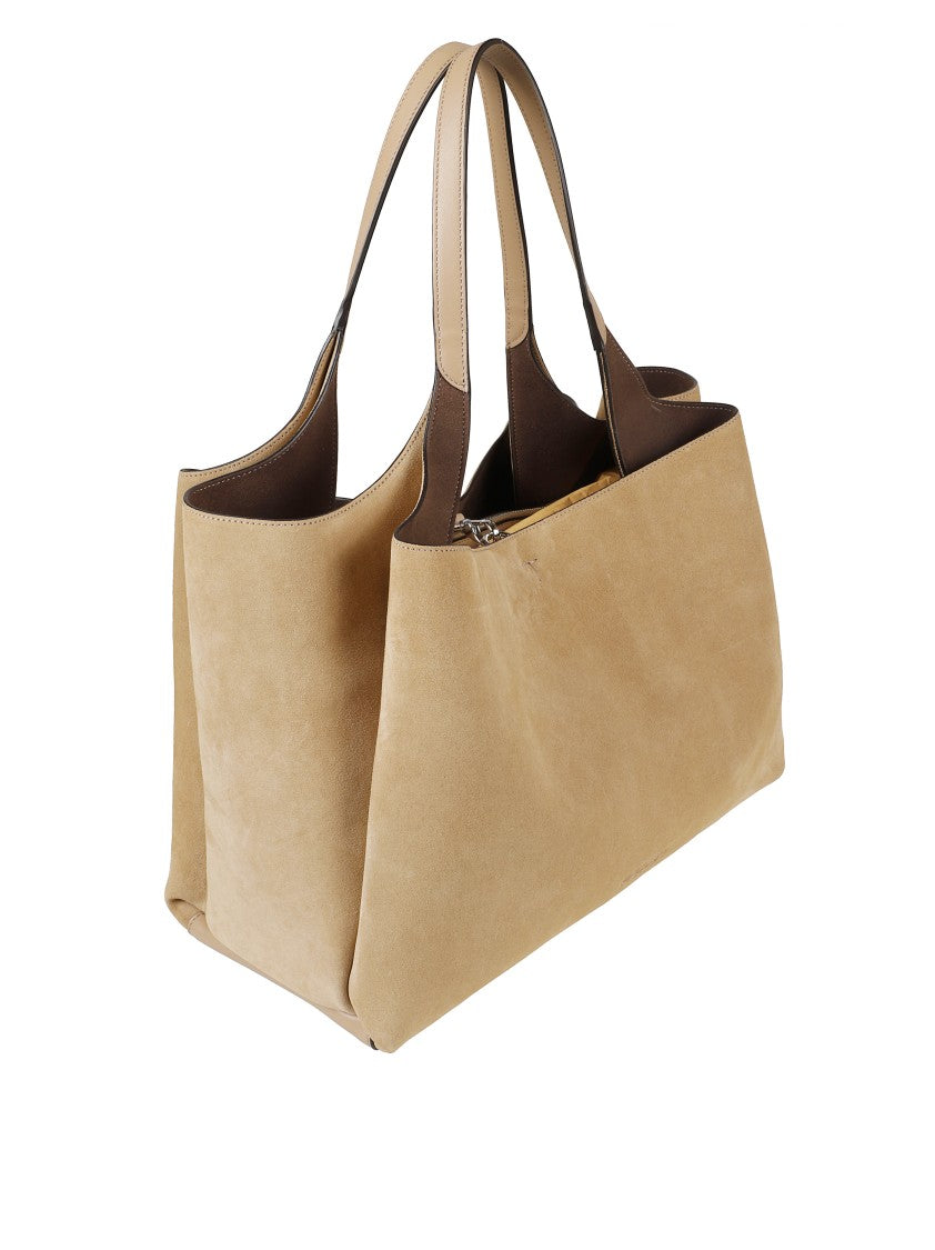 Tod's Spacious Beige Suede Tote Bag With Contrasting Handles
