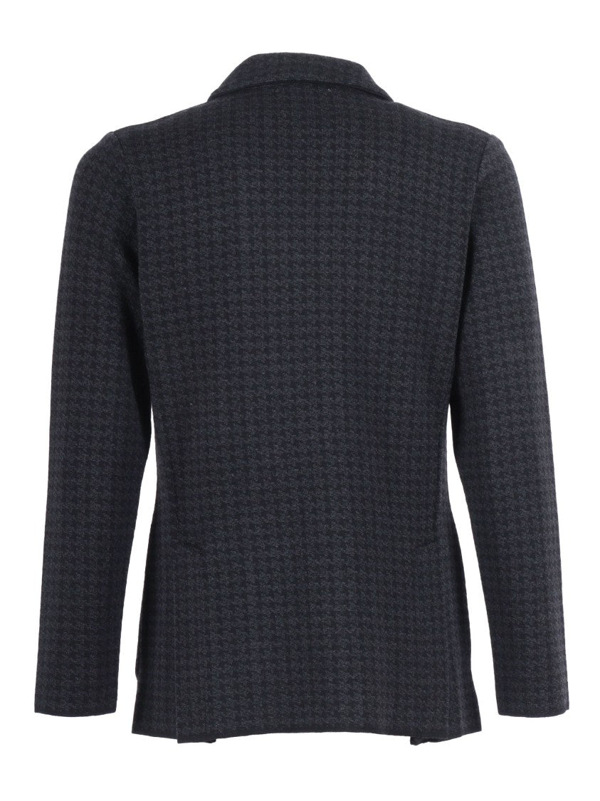 Lardini Double-Breasted Textured Knit Jacket With Houndstooth Pattern