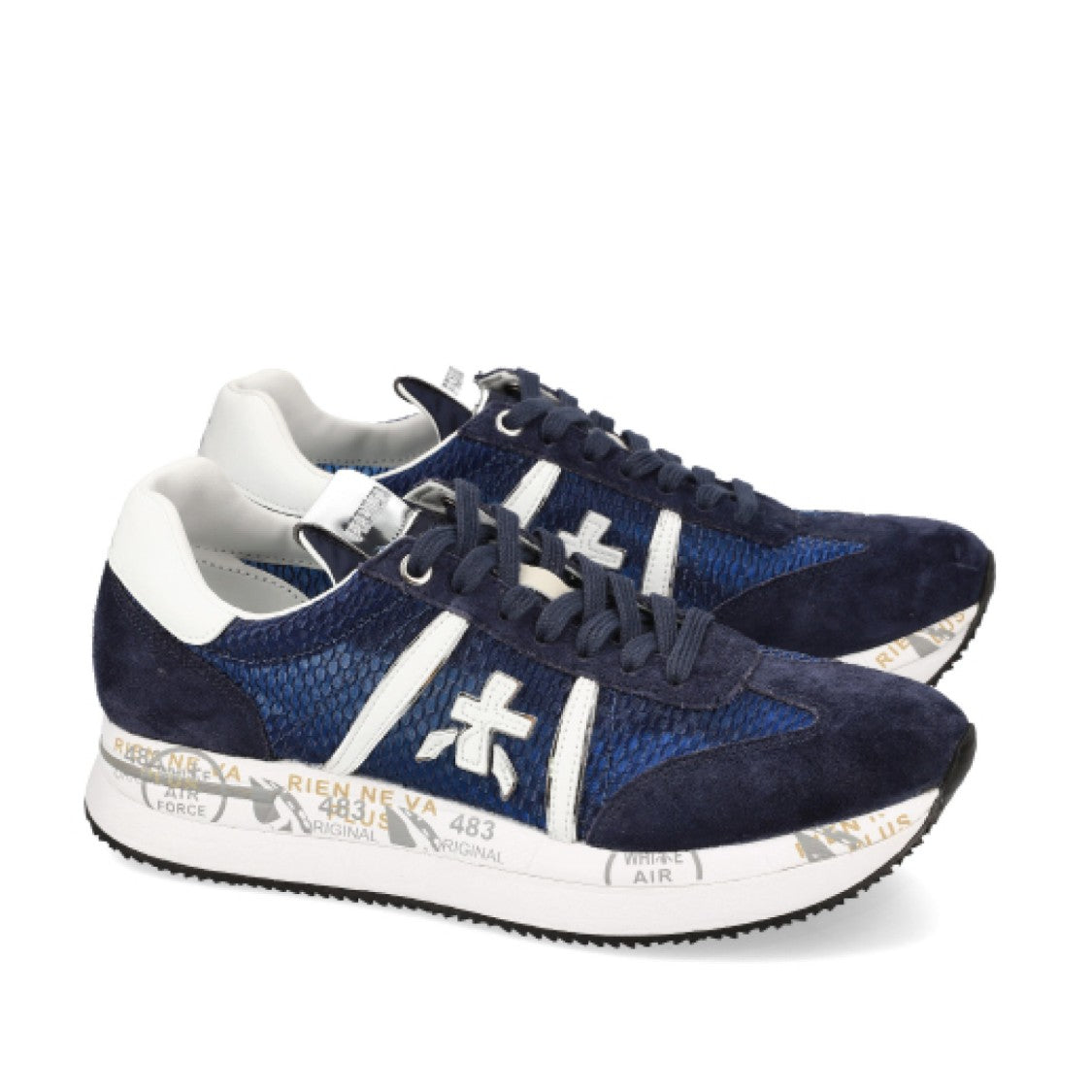Premiata Suede And Blue Fabric Conny Sneakers