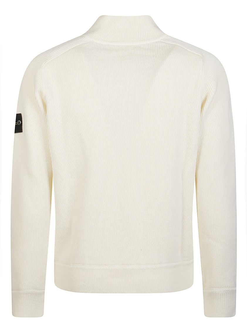 Stone Island Basic Half Zip Ribbed Cotton Sweater