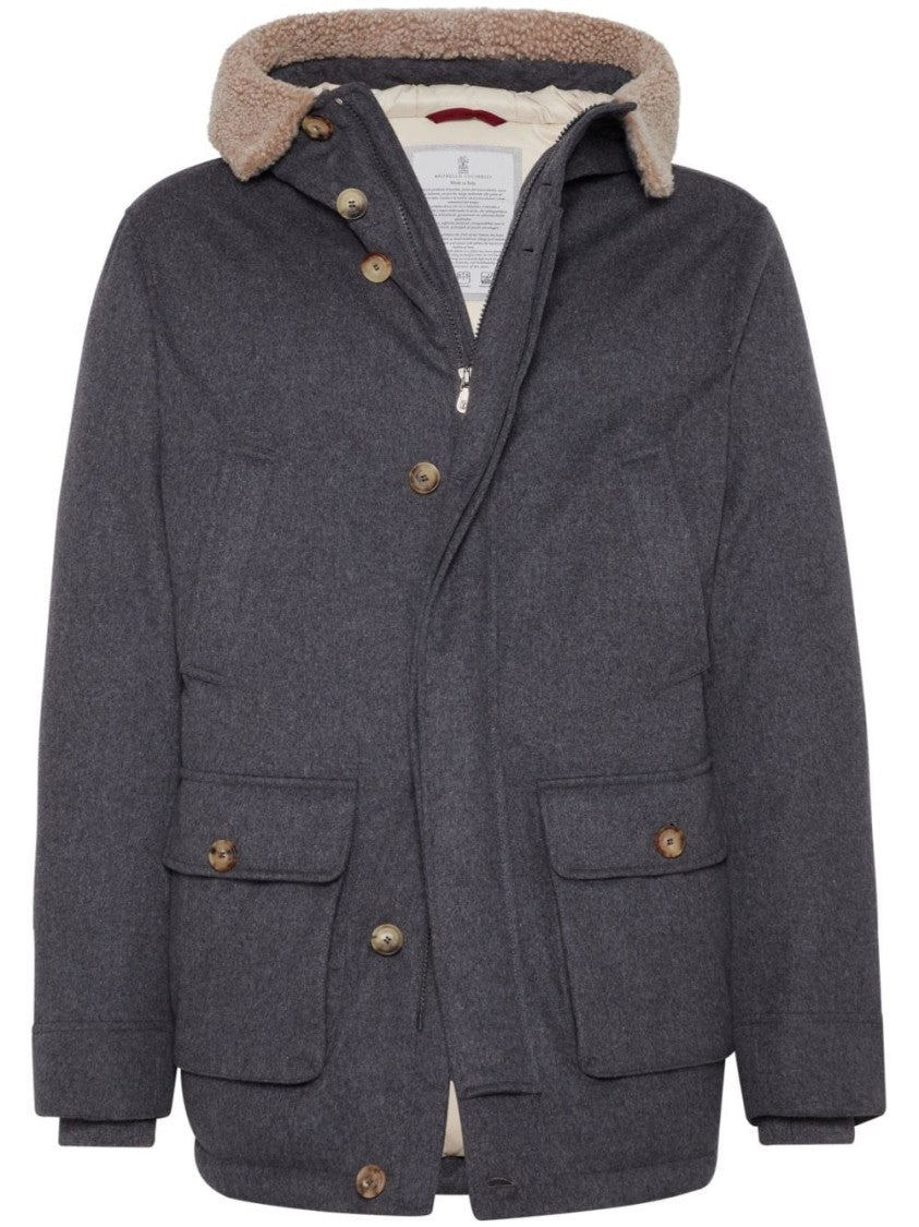 Brunello Cucinelli Wool Puffer Jacket With Cozy Sherpa Collar