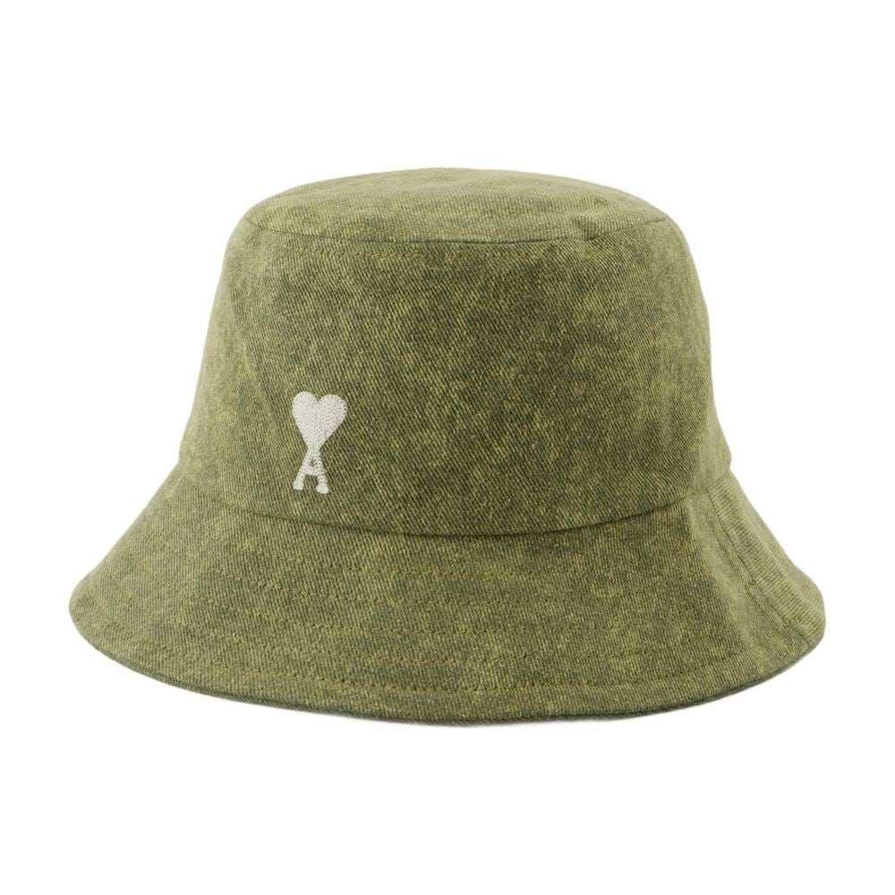 Ami Adc Embroidery Bucket Hat - Cotton - Khaki
