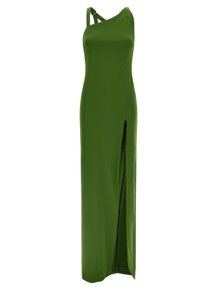 The Attico Flowing Maxi Dress With Asymmetrical Neckline And Adjustable Straps