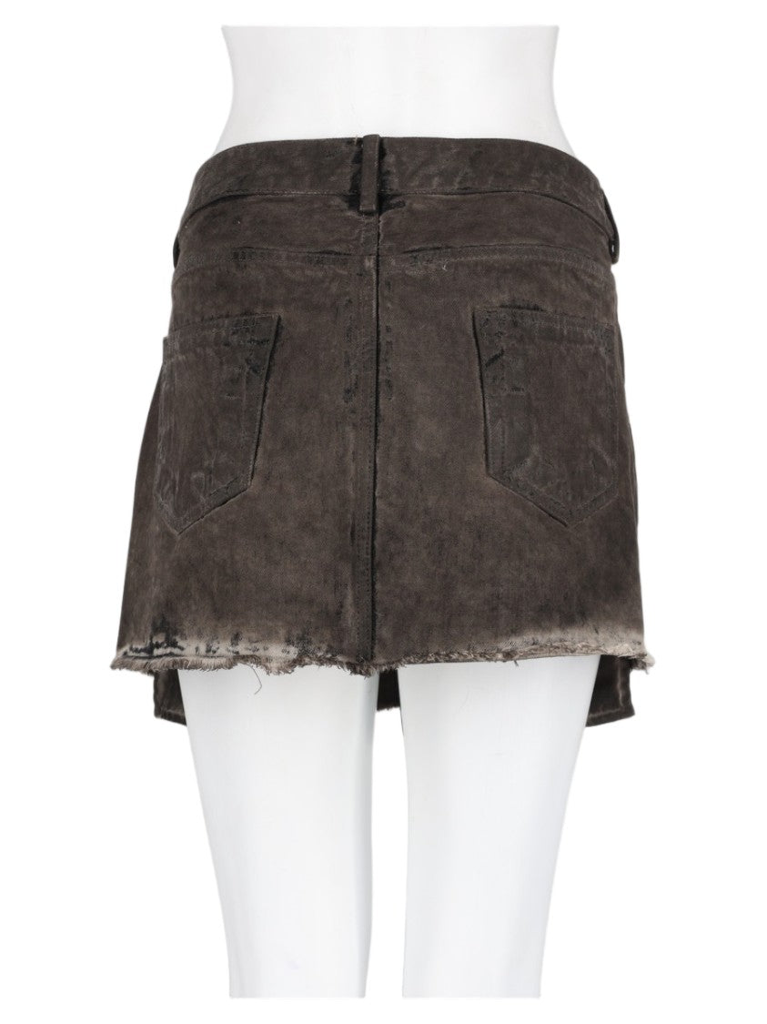 Drkshdw By Rick Owens Charcoal Asymmetrical Raw Hem Cotton Mini Skirt