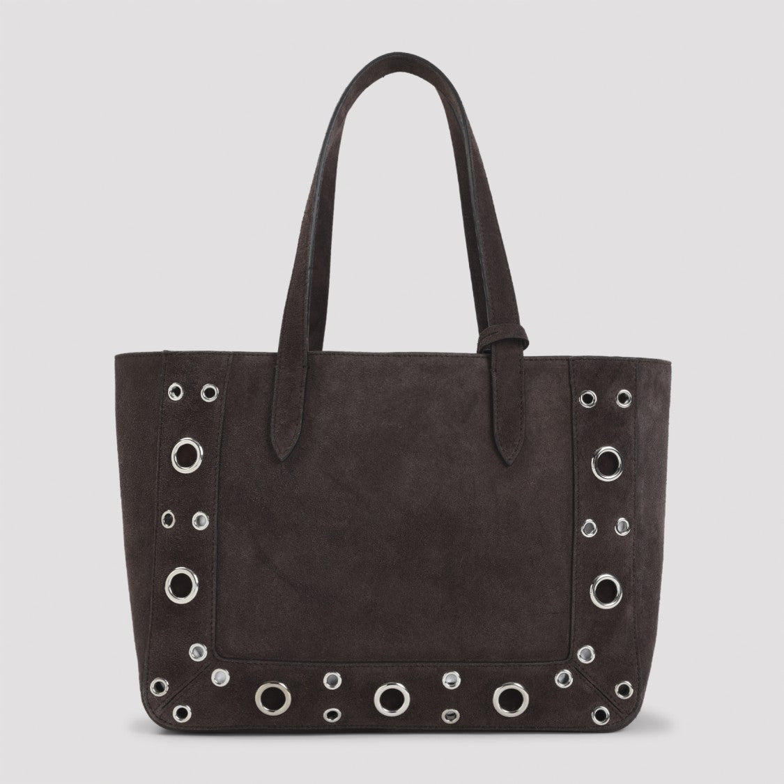 Valentino Garavani Spacious Brown Leather Shopper Bag With Silver Studs