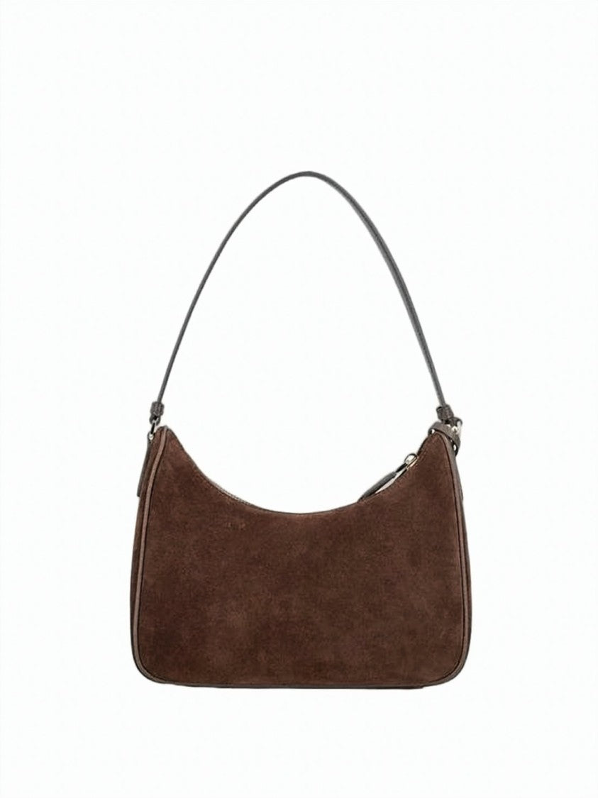 Prada Rectangular Suede Shoulder Bag With Triangular Logo
