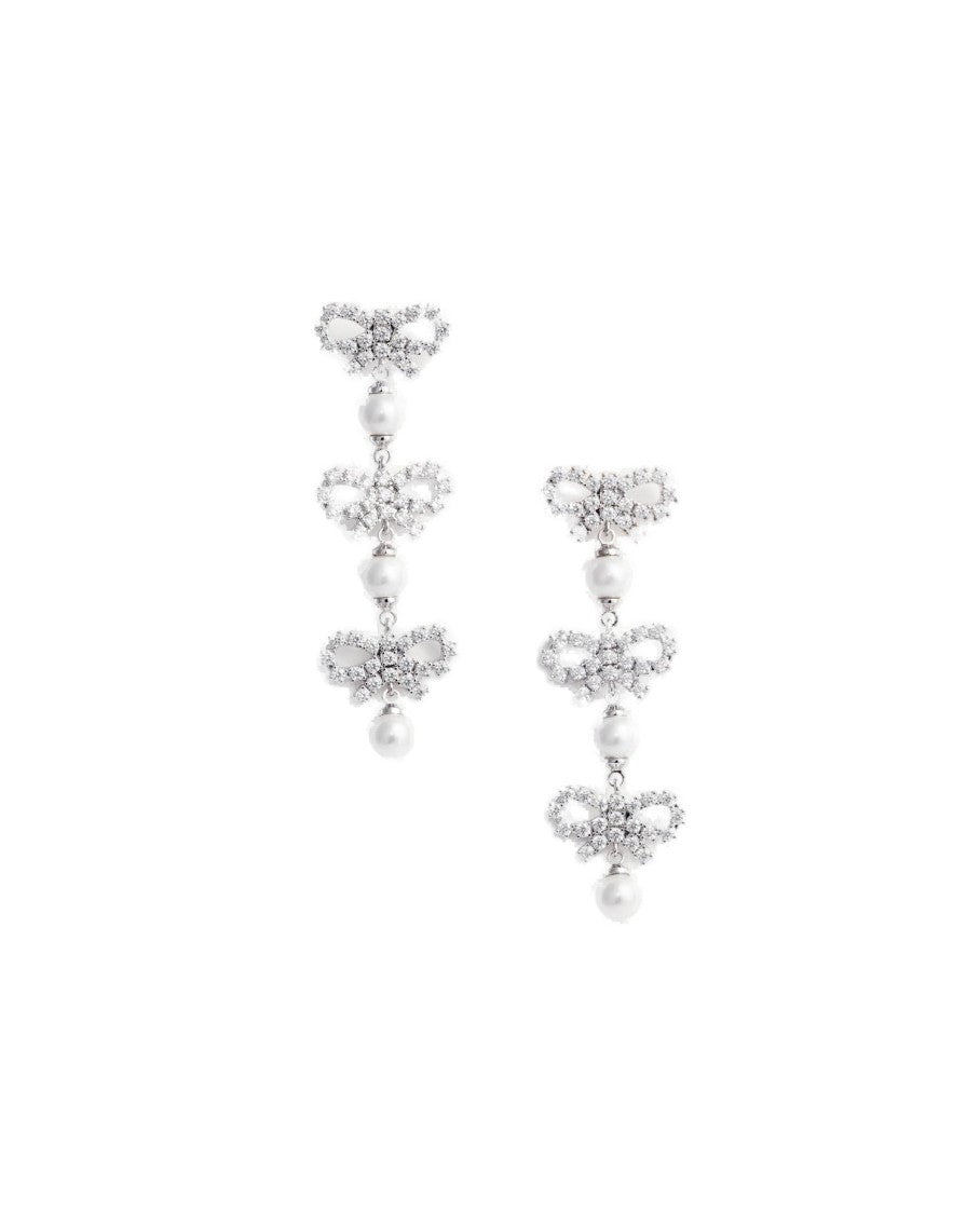 Self-Portrait Micro Bow Pearl Tiered Earrings