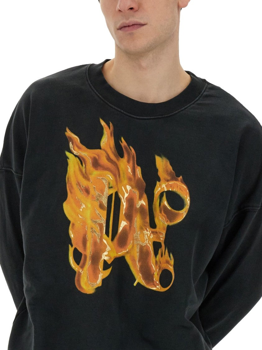Palm Angels "Burning Monogram" Print Sweatshirt