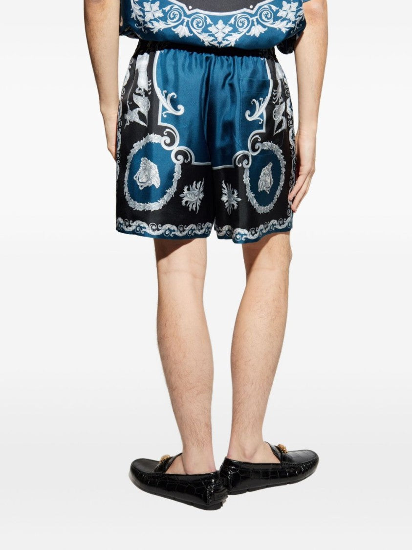 Versace Baroque-Printed Silk-Nylon Shorts With Elastic Waistband