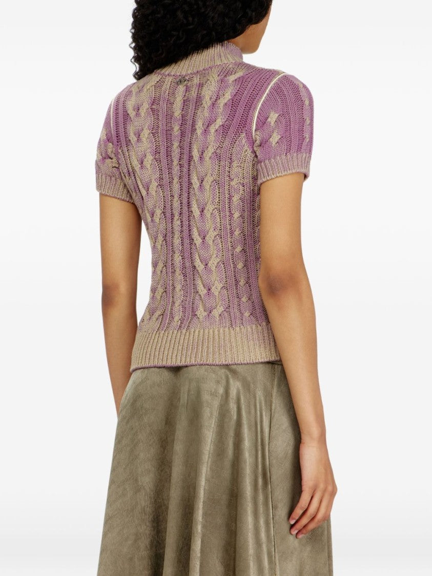 Diesel Short-Sleeved Knit Top With Cable Knit Pattern