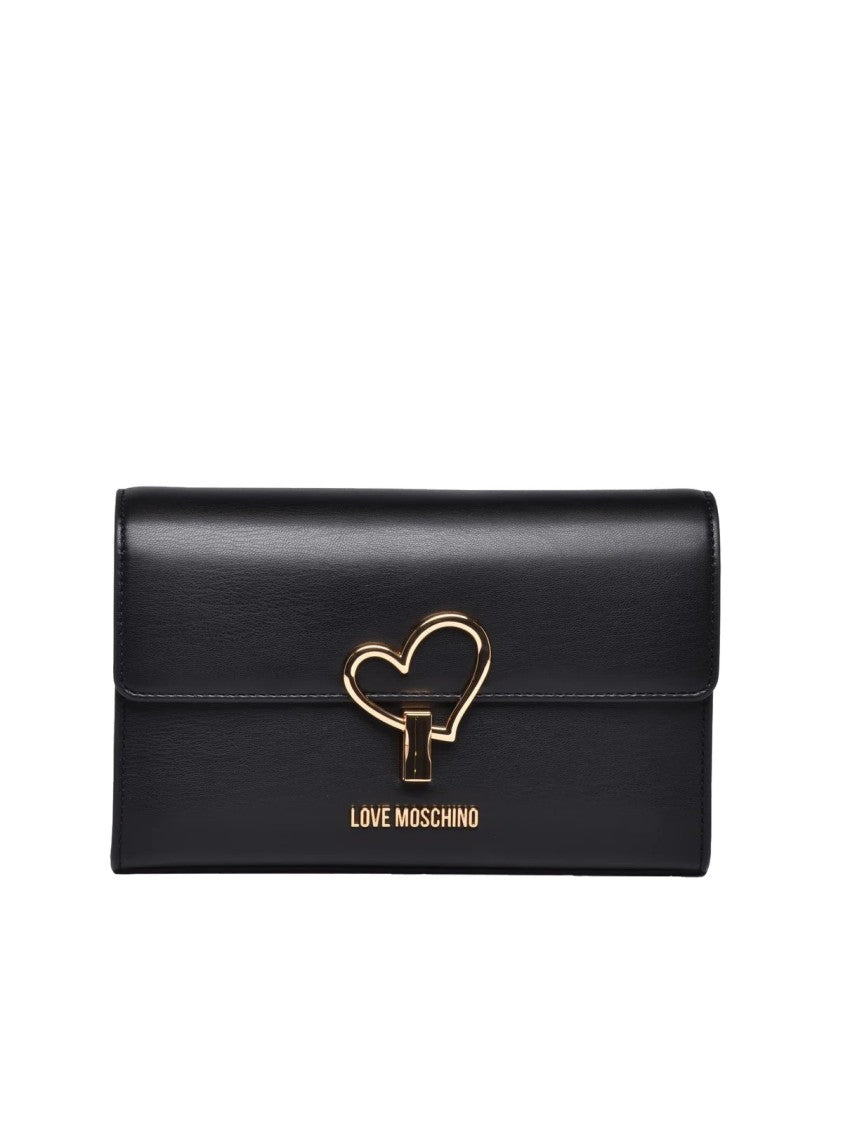 Love Moschino Crossbody Bag With Heart-Shaped Clasp And Gold Chain