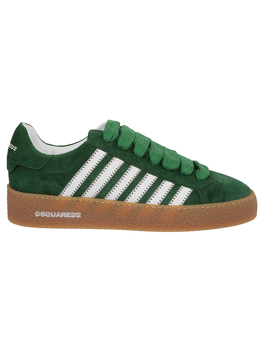 Dsquared2 Textured Green Sneakers With Retro Patch And Chunky Sole
