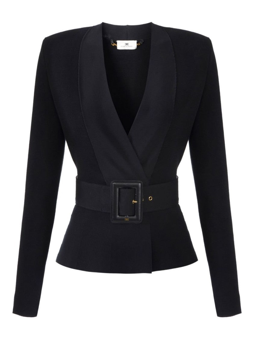 Elisabetta Franchi Classic Solid Black Sweater With Round Neckline