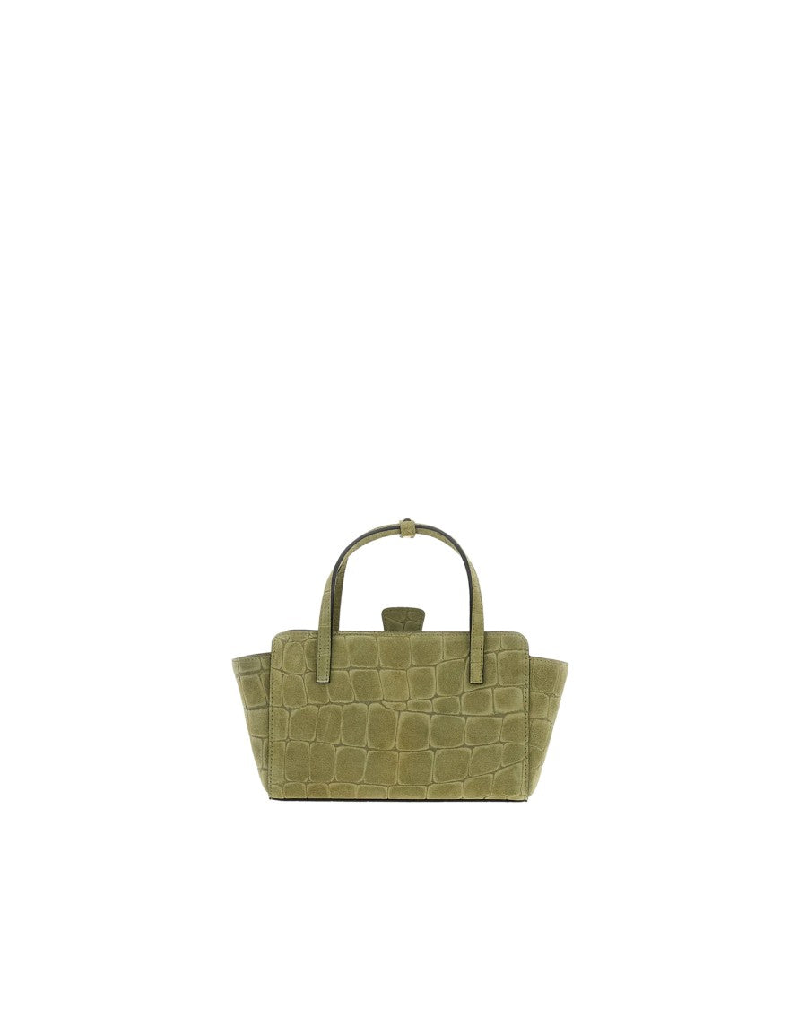 Hidesins Crocodile-Embossed Calf Leather Suede Shoulder Bag