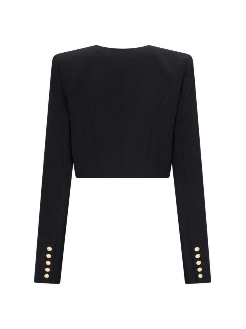 Balmain Cropped Spencer Knit Sweater – Black