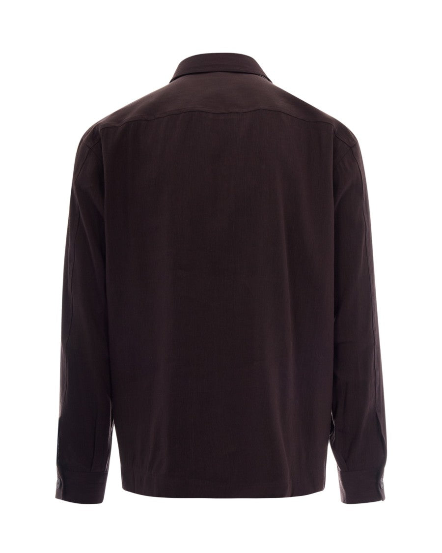 Boss Dark Brown Sahariana-Style Shirt With Classic Collar And Flap Pockets