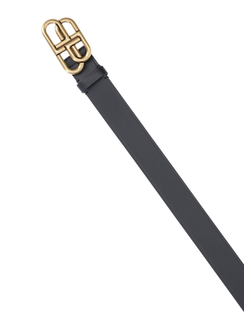 Balenciaga Black Bb Gold Buckle Leather Belt