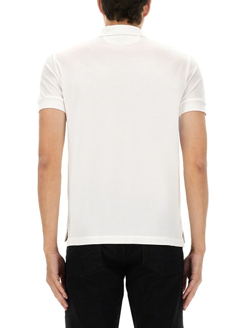 Tom Ford Textured White Pique Polo With Collared Neckline