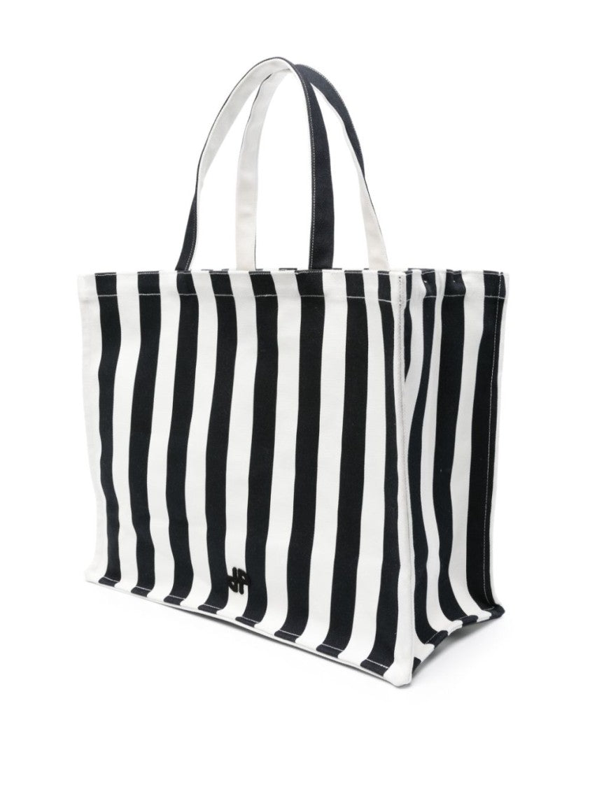 Patou White/Black Cotton Canvas Bag With Striped Print