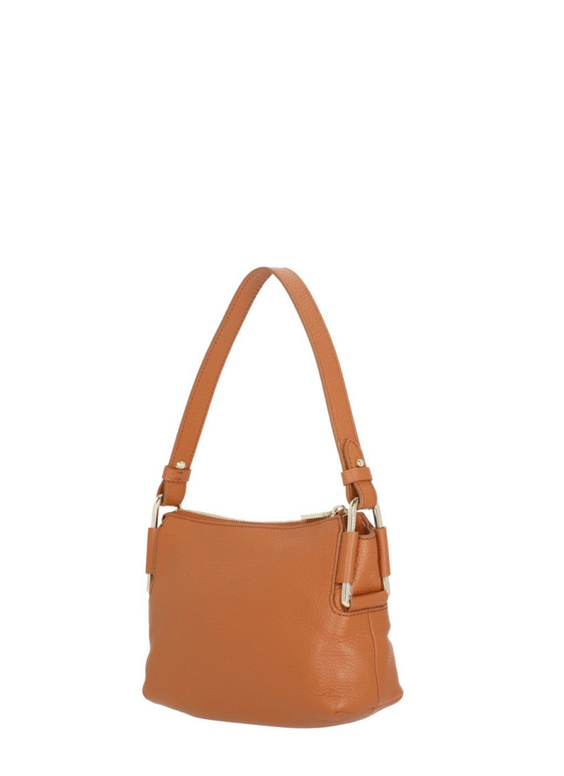 Coccinelle Compact Pebbled Leather Shoulder Bag With Gold Logo