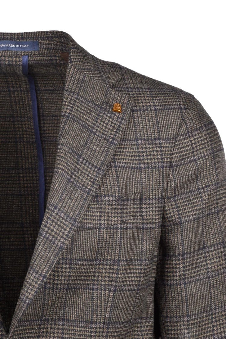 Sartoria Latorre Tailored Khaki Blazer With Checkered Pattern