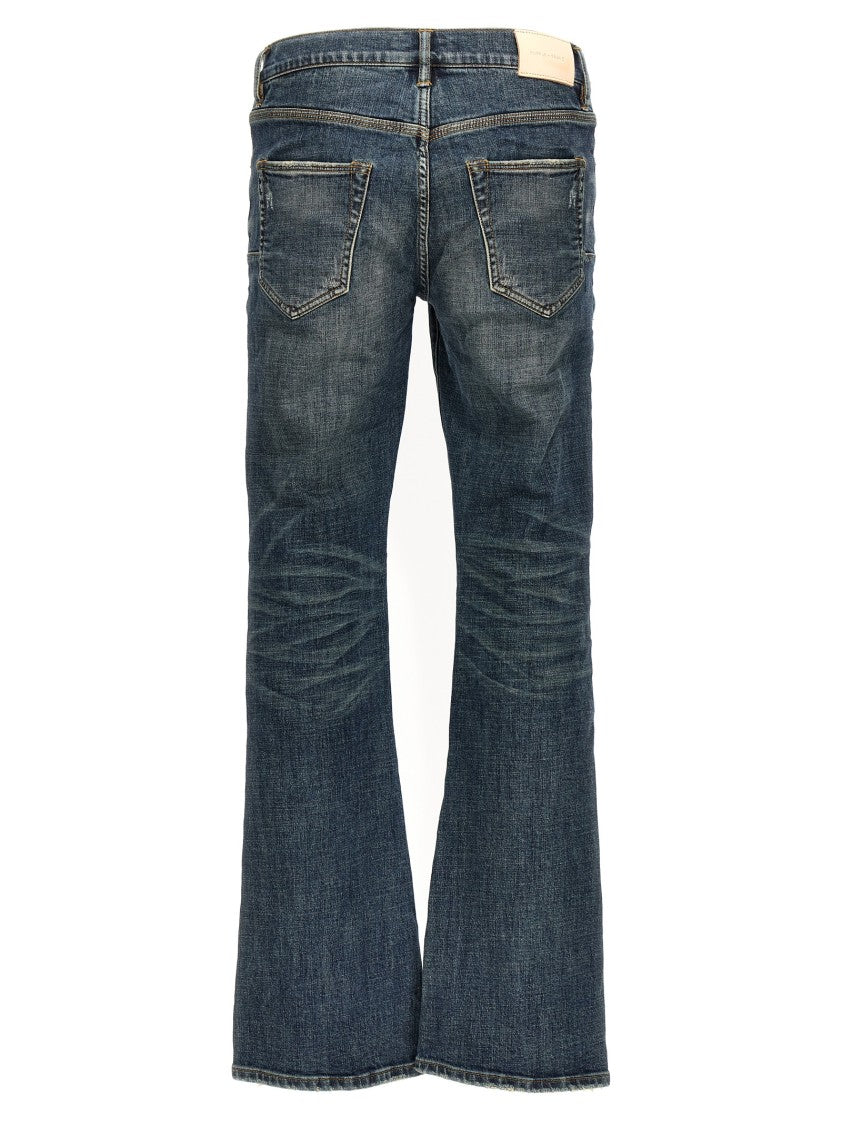 Purple Brand Flare Leg Stretch Denim Jeans With Distressed Details