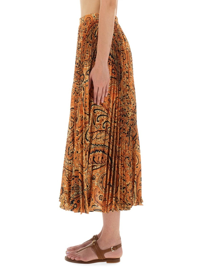 Etro Pleated Sablé Skirt With Vibrant Paisley Print