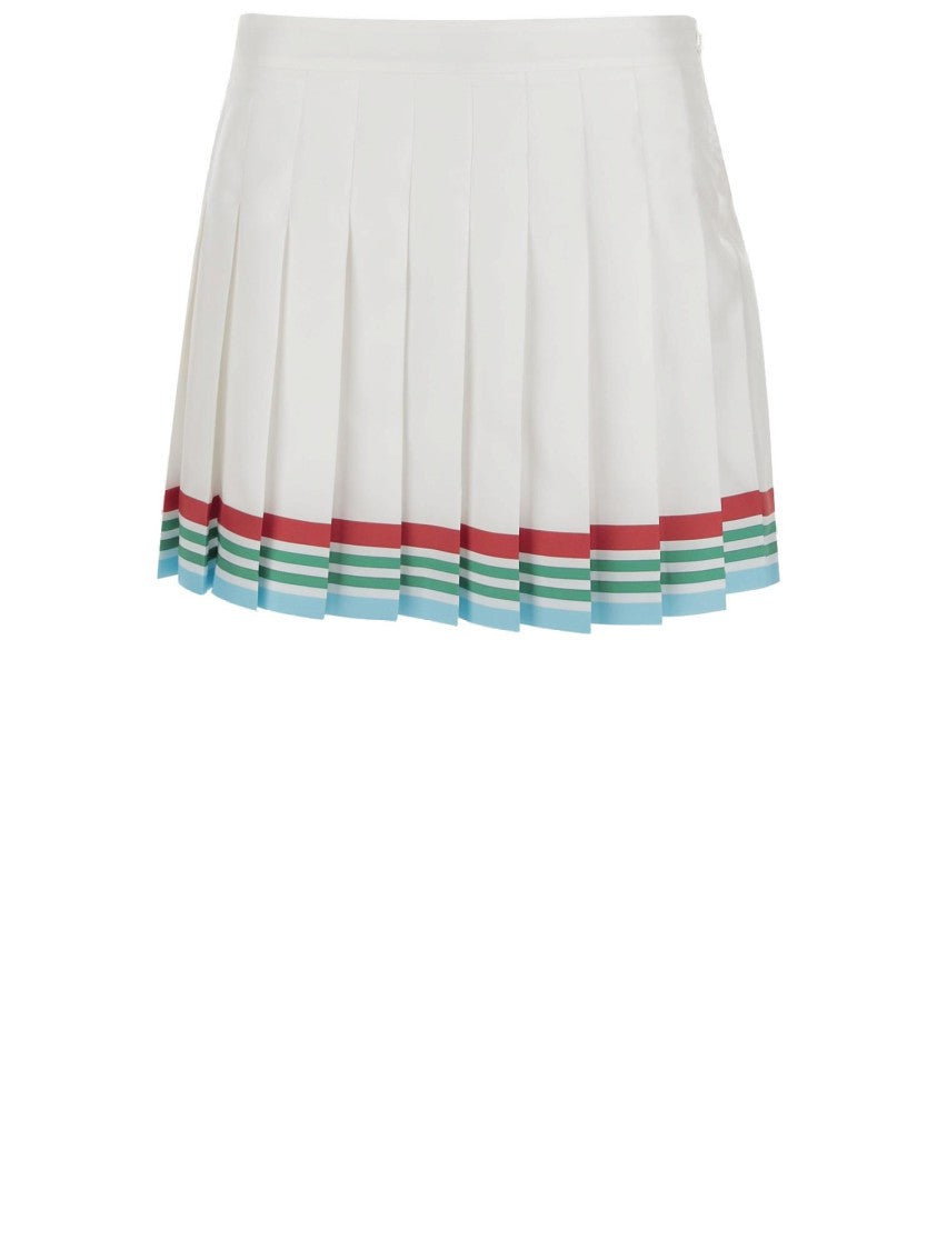 Casablanca High-Waisted Pleated Silk Skirt With Colorful Hemline